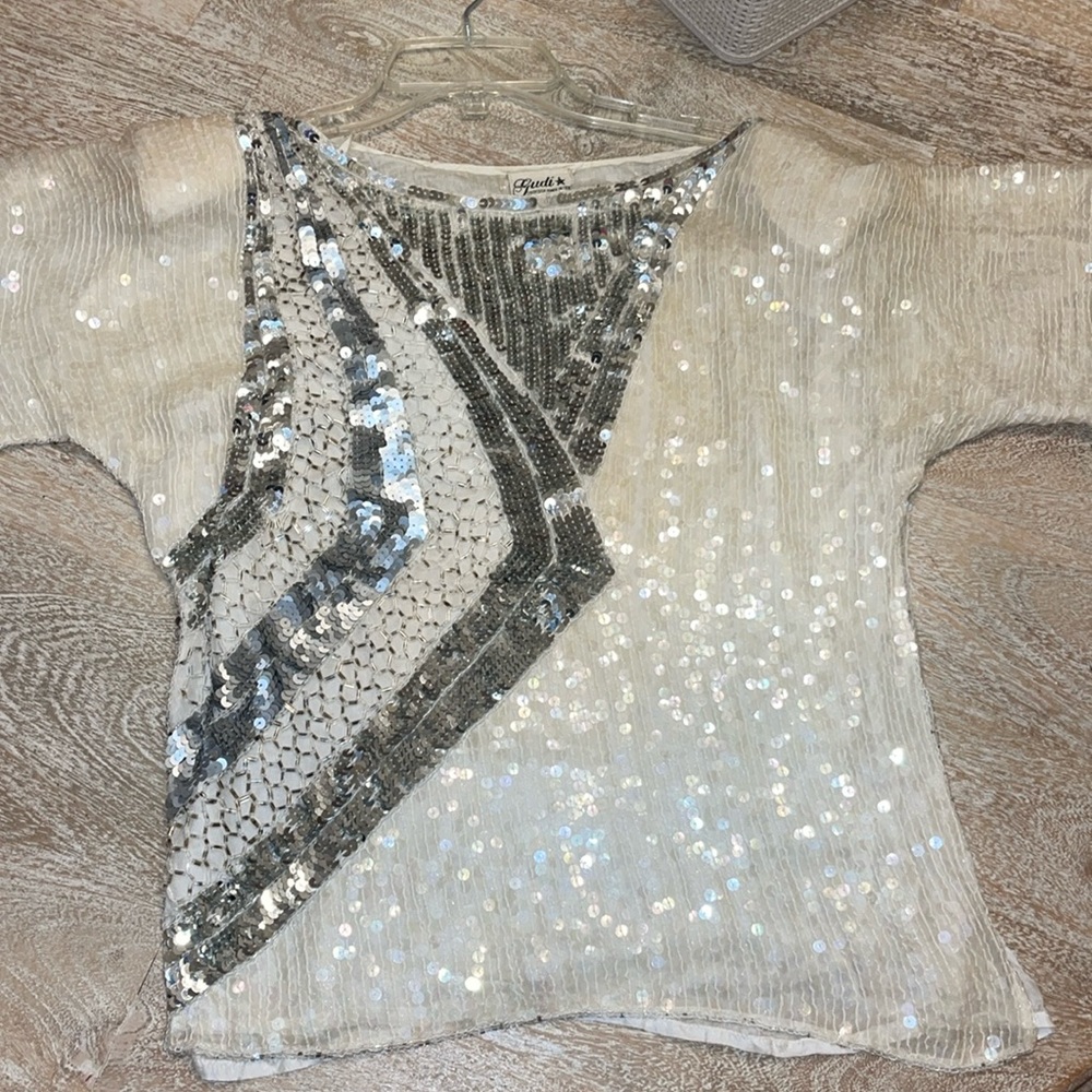 Gudi ⭐️ Vintage Beaded Sequin Silk Blouse Sz Large